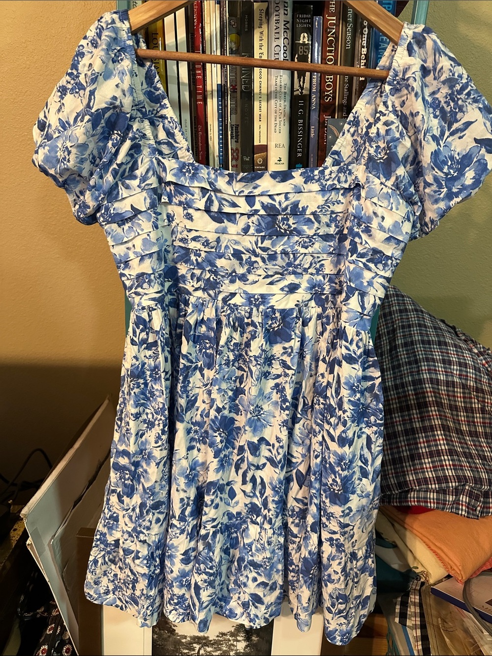Altar’d State Blue Payton Floral Mini Dress with Short Puff Sleeves